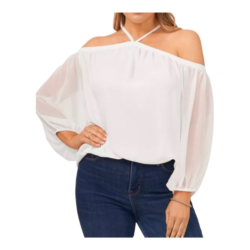 1 State High Neck Blouse White Size‎ M